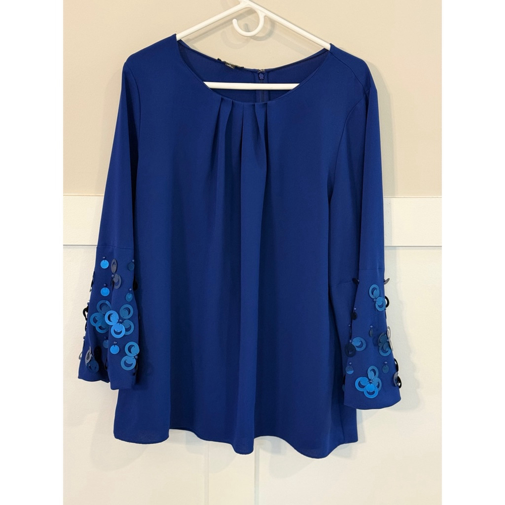 Alfani Blue Embellished Sleeve Blouse XL 3/4 Sleeve Dressy Top